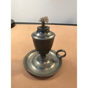 Vintage Pewter Metal Wick Oil Lamp Colonial CWXX Maxrieg Functional